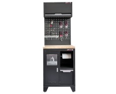 Werkzeugschrank Set - 68 cm Wandlänge, Mülleimer, Hängeschrank & Werkzeuglochwand - Mattschwarz - 68x61x200 cm