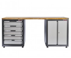 Werkbank Elite-Line 217 x 55,5 x 96 cm. mit 5 Schubladen und Hartholzplatte.