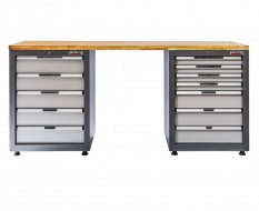 Werkbank Elite-Line 217 x 55,5 x 96 cm. mit 12 Schubladen und Hartholzplatte.